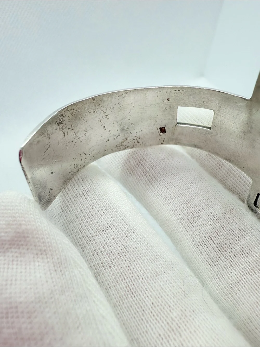Vintage Modernist Sterling Silver Multi-Tone Inlay Cuff Bracelet